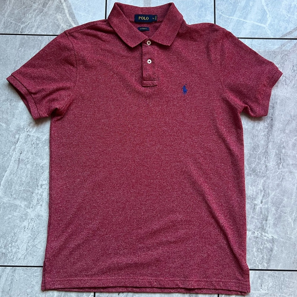 Polo Ralph Lauren Men’s Heather Red 100%Cotton Mesh Embroidered Blue Pony Polo L